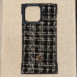 iPhone 15 Pro Max Black and White Tweed Phone Case